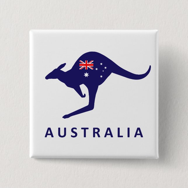 AUSTRALIA KANGAROO FLAG 2 INCH SQUARE BUTTON (Front)