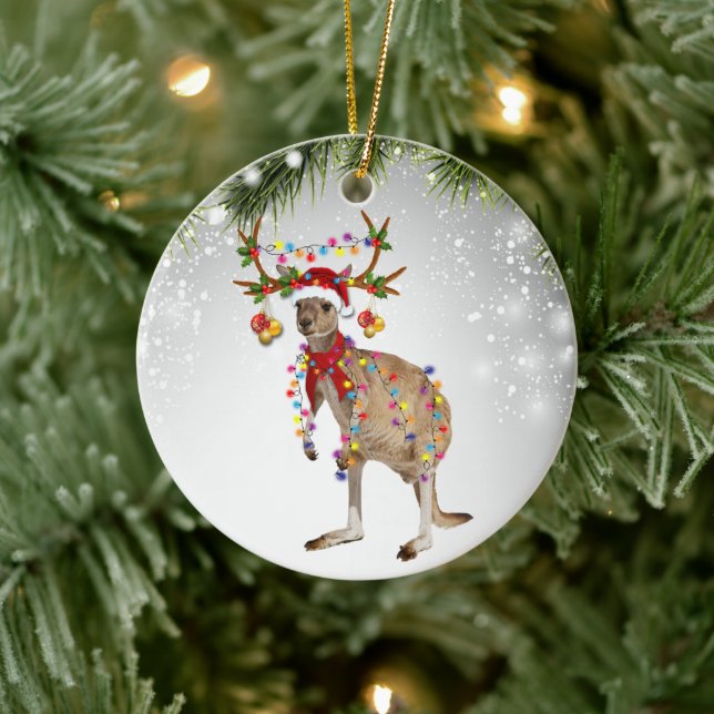 Australia Kangaroo Santa animal marsupial wildlife Ceramic Ornament (Tree)