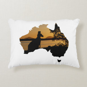 Australia Kangaroo Sunset, Black, Gold & White Accent Pillow