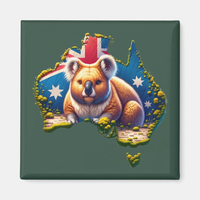 Australia Koala Bear flag map Magnet (Front)