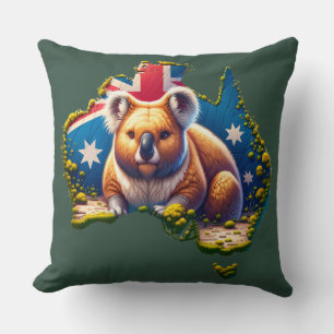 Australia Koala Bear flag map Throw Pillow