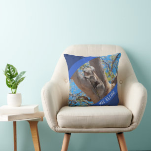 Australia Koala in a Tree, Custom Blue Accent Throw Pillow