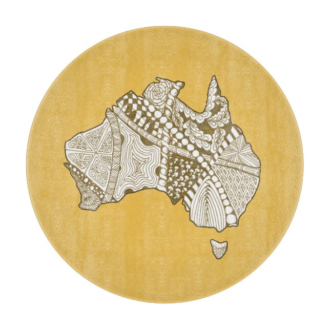 Australia Map Doodle Art Cutting Board (Front)