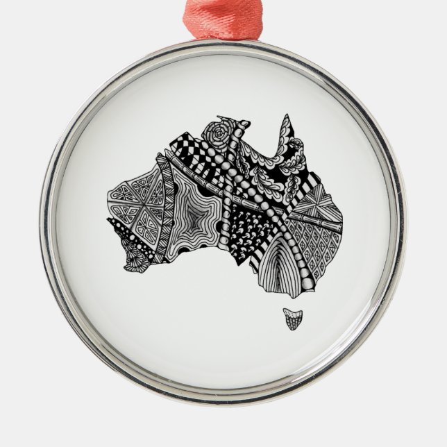 Australia Map Doodle Metal Ornament (Front)