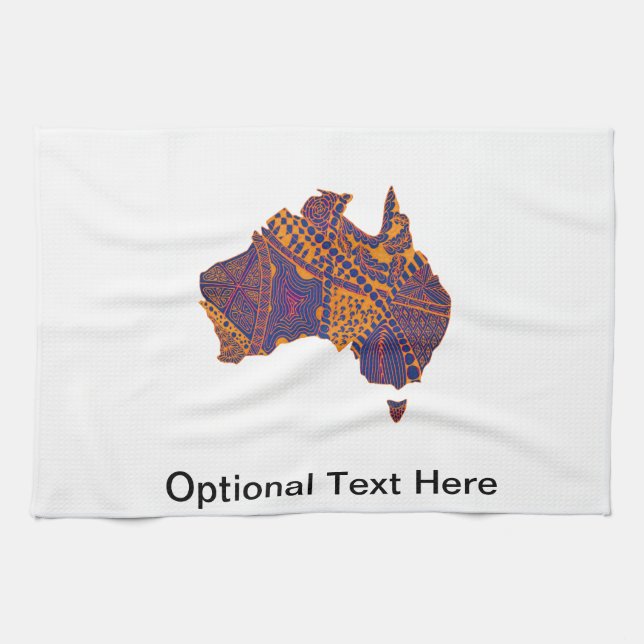 Australia Map Doodle Orange Purple Kitchen Towel (Horizontal)