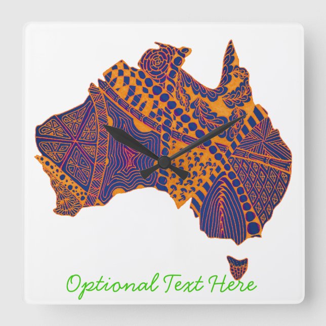 Australia Map Doodle Orange Purple Square Wall Clock (Front)