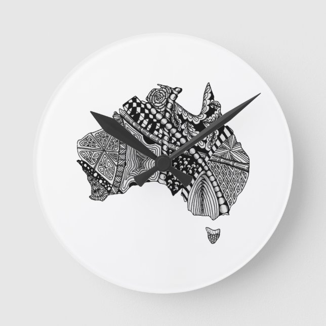 Australia Map Doodle Round Clock (Front)