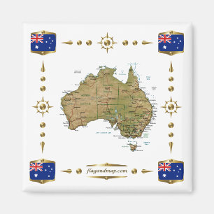 Australia Map + Flags Magnet