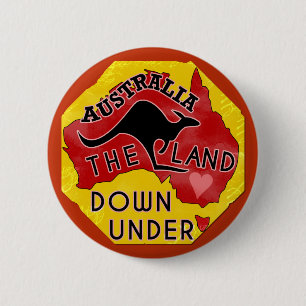 Australia Map Land Down Under with Kangaroo Retro 2 Inch Round Button