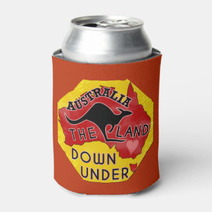 Australia Map Land Down Under with Kangaroo Retro Can Cooler