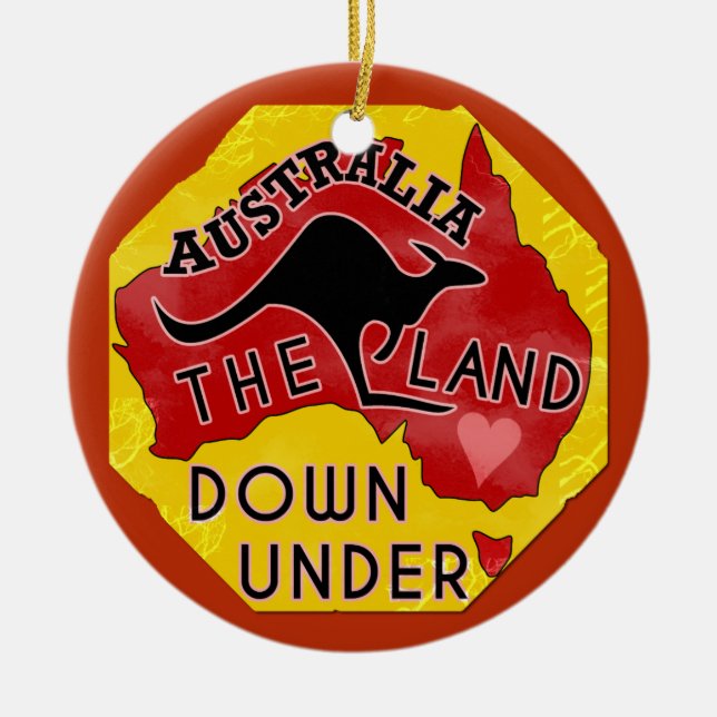 Australia Map Land Down Under with Kangaroo Retro Ceramic Ornament (Front)