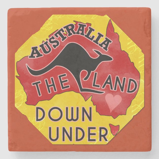 Australia Map Land Down Under with Kangaroo Retro Stone Coaster (Front)