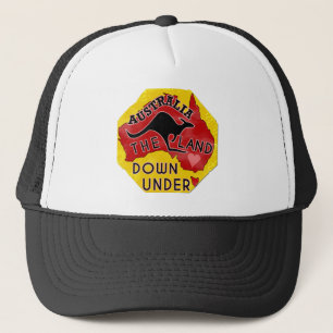 Australia Map Land Down Under with Kangaroo Retro Trucker Hat