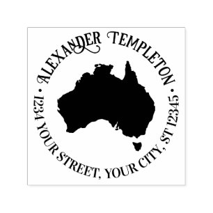 Australia Map Silhouette Round Name Return Address Self-inking Stamp
