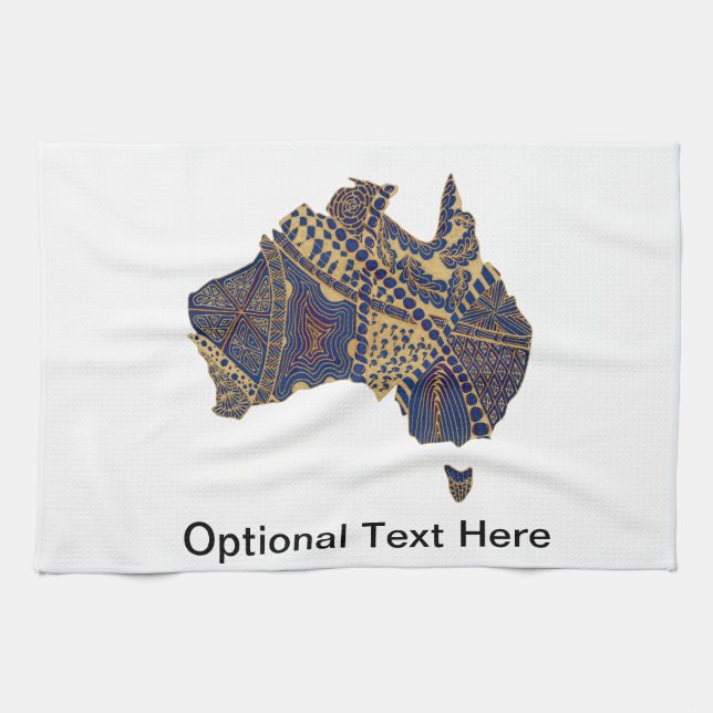Australia Map Tan-Blue-Red Kitchen Towel (Horizontal)