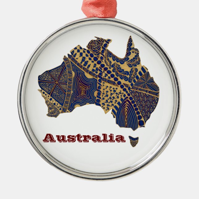 Australia Map Tan-Blue-Red Metal Ornament (Front)