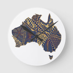 Australia Map Tan-Blue-Red Round Clock
