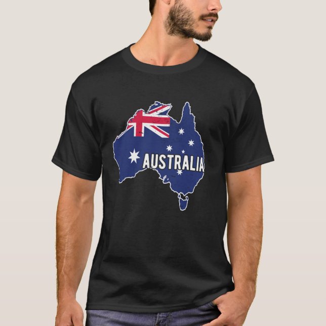 Australia Map With Australia Fan Decorations Flag T-Shirt (Front)