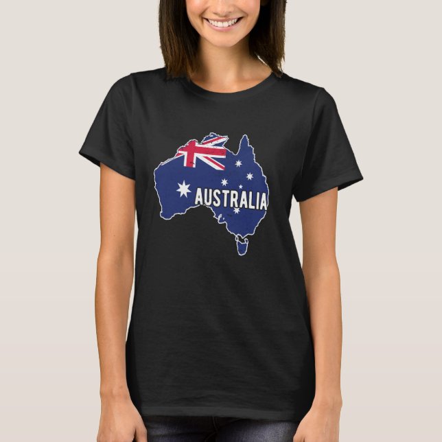 Australia Map With Australia Fan Decorations Flag T-Shirt (Front)