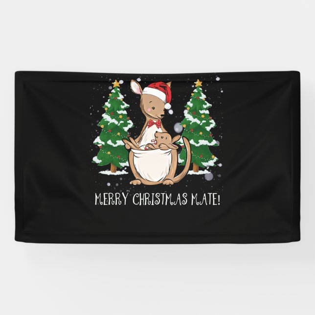 Australia Merry Christmas Mate Kangaroo Banner (Horizontal)