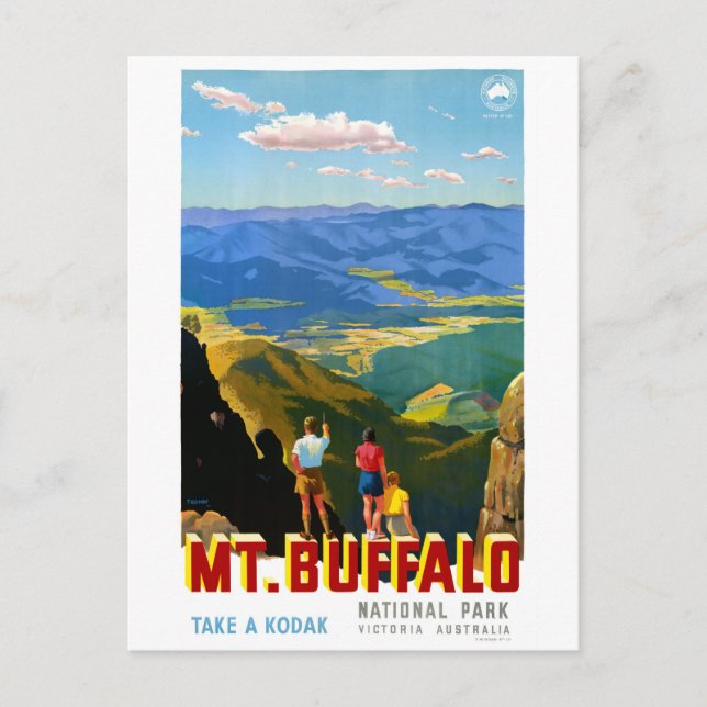 Australia Mt. Buffalo Vintage Travel Poster Postcard (Front)