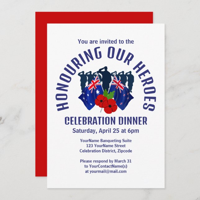 Australia New Zealand AC REMEMBRANCE Dinner Invitation (Front/Back)
