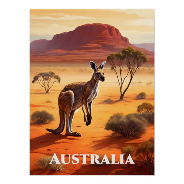 Australia Outback Kangaroo Travel Poster (Front)