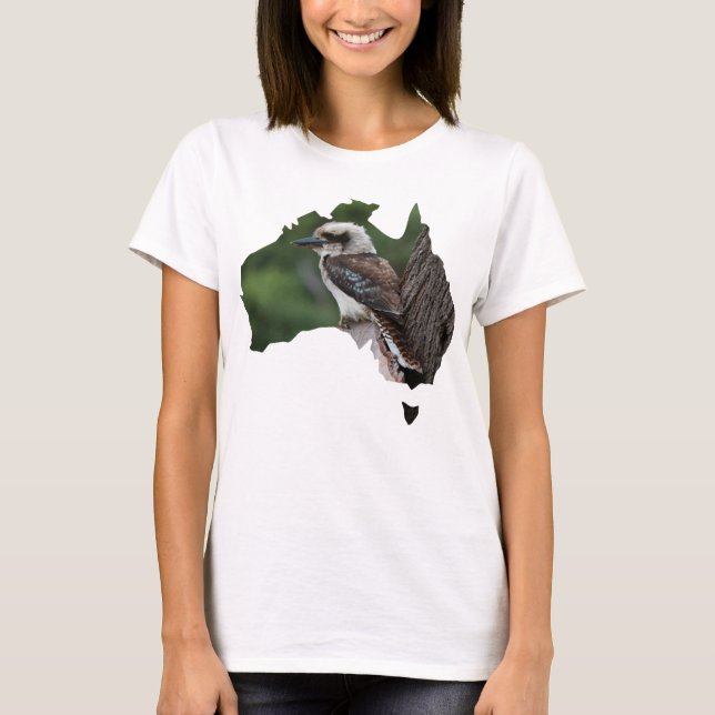 Australia Outline Laughing Kookaburra in a Tree T-Shirt (Front)