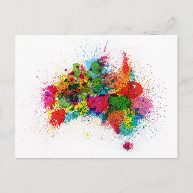 Australia Paint Splashes Map Postcard (Front)