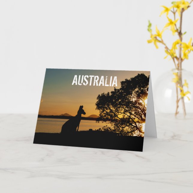 Australia Queensland Mountains Kangaroo Sunset Card (Yellow Flower)