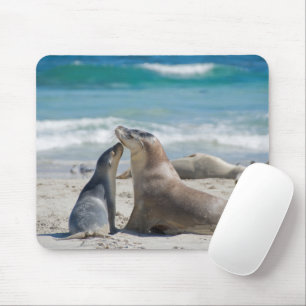 Australia Sea Lion with baby pup on the Beach Mouse Pad