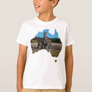 Australia Shape Kangaroo and baby joey T-Shirt