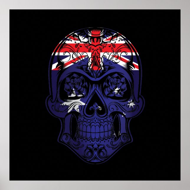Australia  Skull And Roses Flag  Poster (Front)