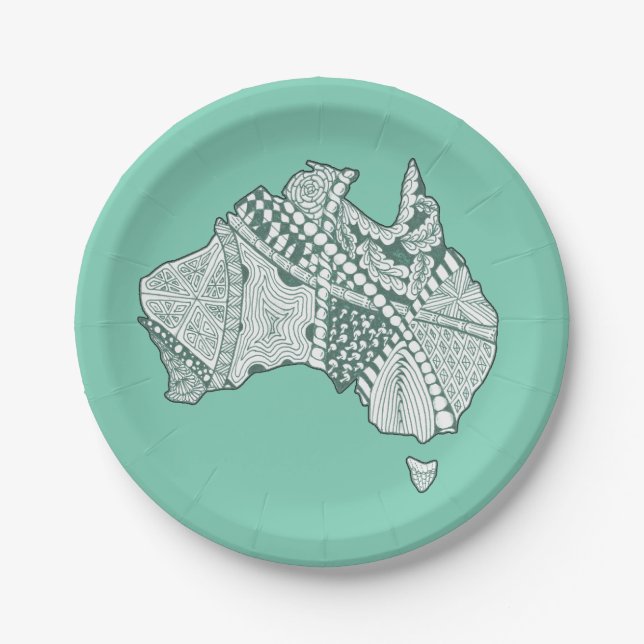 Australia Souvenir Map Art Paper Plate (Front)