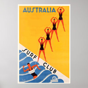Australia Surf Club Vintage Travel Poster Print