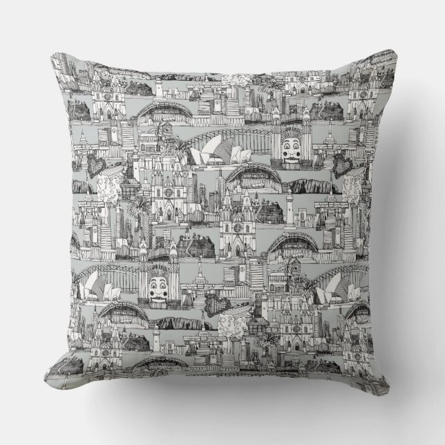 Australia toile de jouy monochrome throw pillow (Front)