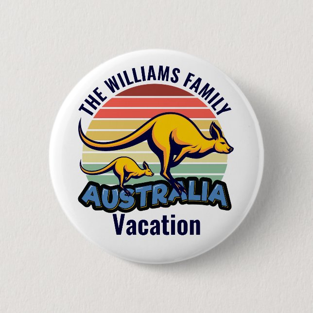 Australia Trip Cute Kangaroo Sunset Custom 2 Inch Round Button (Front)