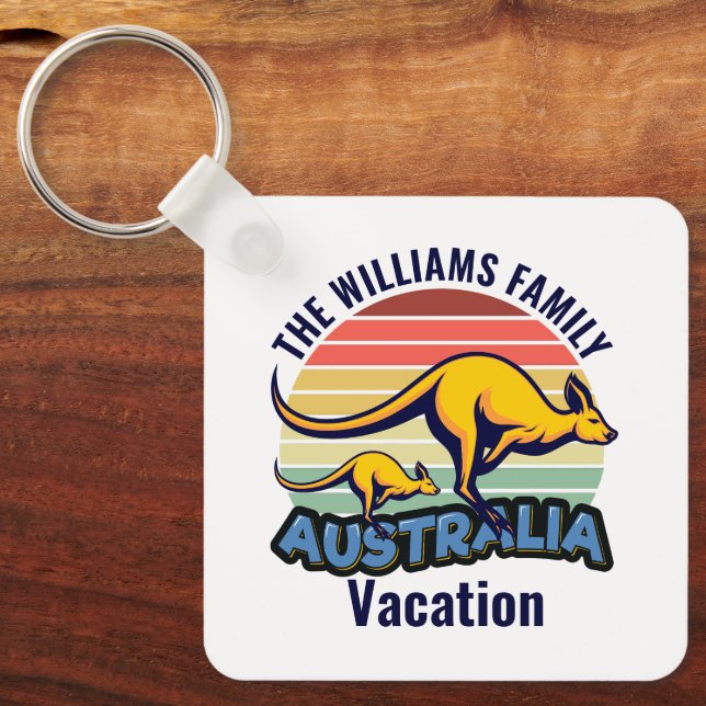 Australia Trip Cute Kangaroo Sunset Custom Keychain (Front)