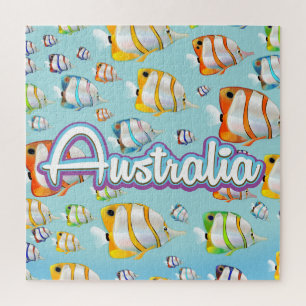 Australia Tropical fish travel poster Throw Pillow Jigsaw Puzzle