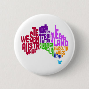 Australia Typographic Text Map 2 Inch Round Button