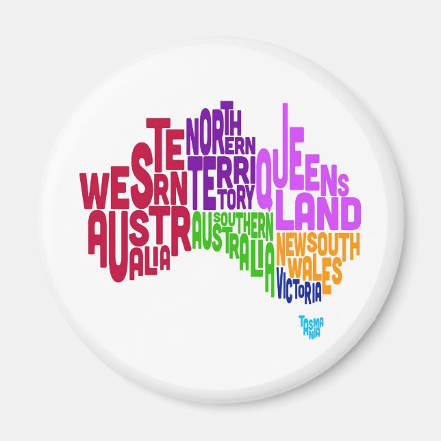 Australia Typographic Text Map Magnet (Front)