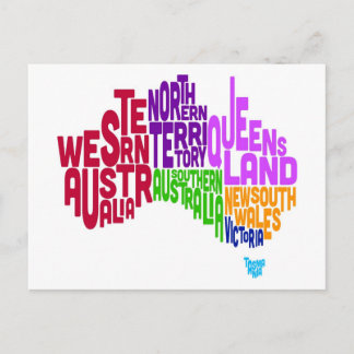 Australia Typographic Text Map Postcard