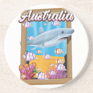Australia Underwater shark travel poster Coaster