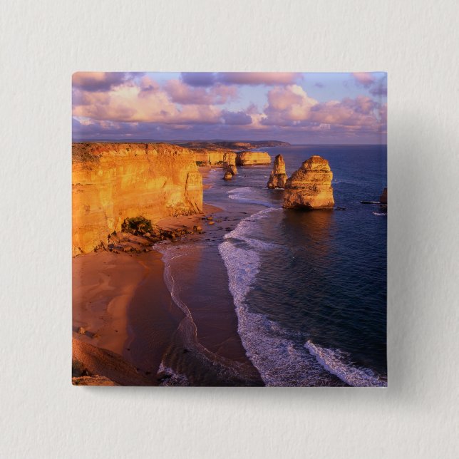 Australia, Victoria. 12 Apostles, Port 2 Inch Square Button (Front)
