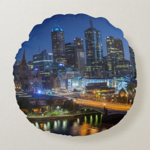 Australia, Victoria, Melbourne, skyline with Round Pillow