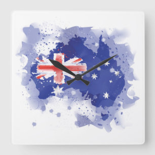 Australia Watercolor Map Square Wall Clock