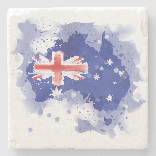 Australia Watercolor Map Stone Coaster (Front)