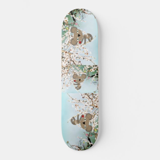 Australia Wild Koala Bear exploring Cherry blossom Skateboard (Front)