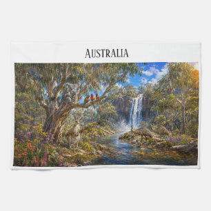 Australia Wildlife & Waterfall Panoramic Ceramic Kitchen Towel