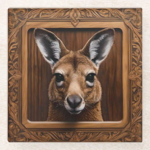 Australian 3D Wood Print Kangaroo, Glass Coaster